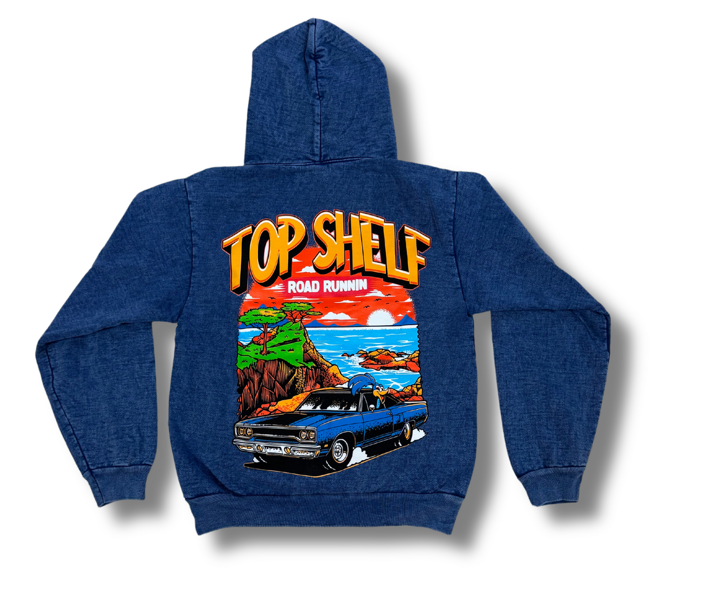 “ROAD RUNNIN” ULTRA HEAVYWEIGHT HOODY (MINERAL WASH DENIEM BLUE)